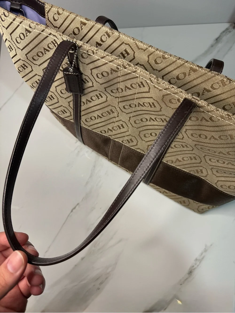 Coach Lozenge Beige and Brown Tote Bag